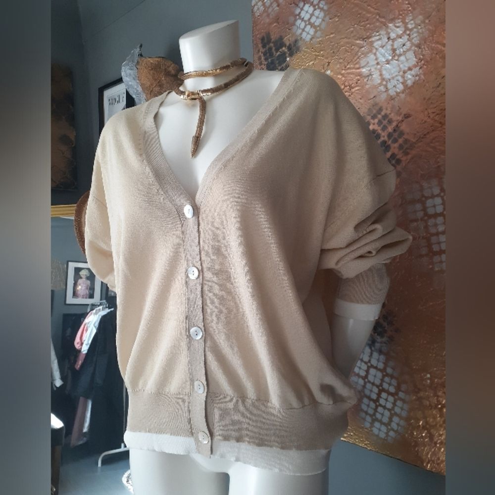 Zara Nwt Beige And Cream Layered Effect Women's Cardigan